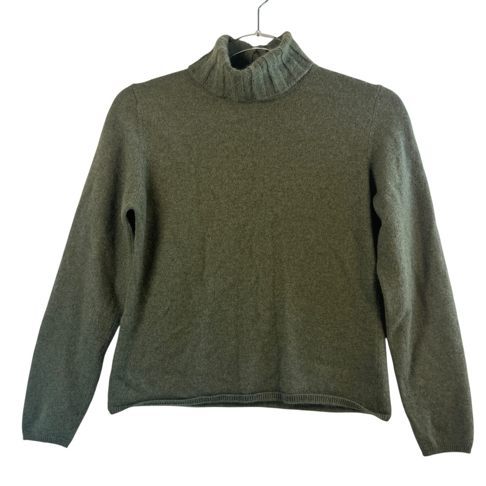 Geneva Petite 100% Cashmere Sweater P/M Green‎ Turtleneck Softcore Quiet Luxury